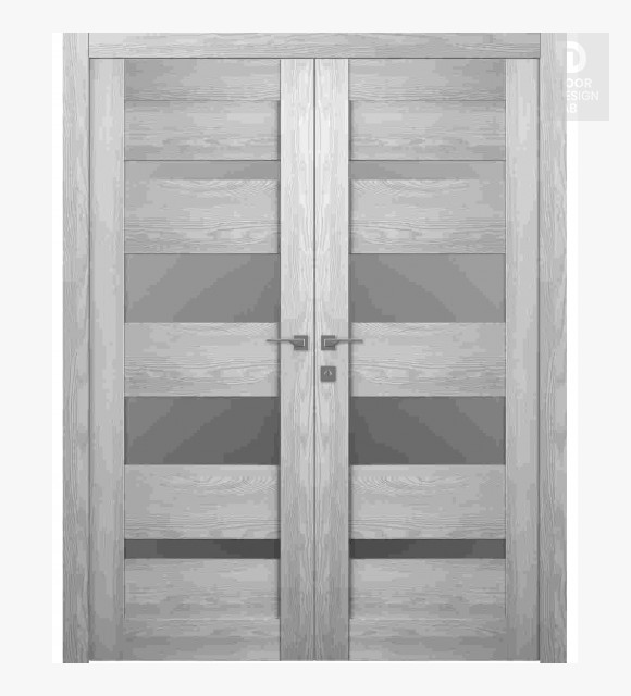 Avon 07-01 Vetro Ribeira Ash Modern Interior Double Swing Doors by Belldinni