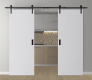 DOUBLE BARN DOOR PALLADIO BIANCO NOBLE 56" X 84" X 1 9/16" SOLID CORE BLACK HARDWARE