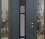 Modern Steel Front Door DIAMOND A9 68" X 96" ANTHRACITE/ANTHRACITE FROSTED GLASS PANEL BLACK LHI WITH 2 SIDELITES AND TRANSOM CLEAR GLASS
