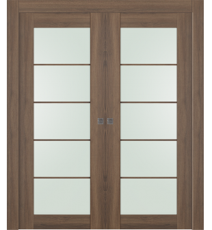 Avon 5 Lite Vetro Pecan Nutwood Double pocket doors