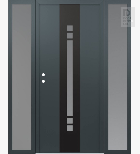 Modern Steel Front Door DIAMOND A4 60" X 80" ANTHRACITE/ANTHRACITE FROSTED GLASS PANEL BLACK RHI WITH 2 SIDELITES FROSTED GLASS