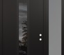 Modern Steel Front Door DIAMOND A1 52" X 96" BLACK/BLACK MIRRORED GLASS PANEL BLACK LHI WITH SIDELITE AND TRANSOM FROSTED GLASS