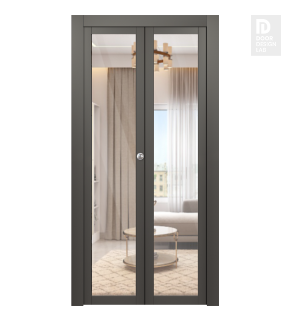 Avon 207 Clear Vetro Gray Matte Modern Interior Bifold Doors by Belldinni