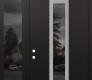 Modern Steel Front Door DIAMOND A1 50" X 96" BLACK/BLACK MIRRORED GLASS PANEL STAINLESS STEEL RHI WITH SIDELITE AND TRANSOM MIRRORED GLASS