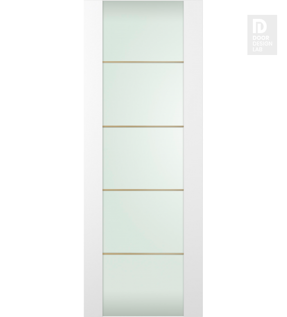 Modern Interior DOOR SLAB SMART PRO H3G 4H GOLD STRIPS VETRO POLAR WHITE 24" X 96" X 1 3/4" TEMPERED FROSTED GLASS