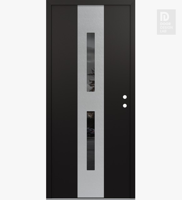 Modern Steel Front Door DIAMOND A6 36" X 80" BLACK/BLACK MIRRORED GLASS PANEL STAINLESS STEEL LHI