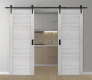 DOUBLE BARN DOOR LOUVER RIBEIRA ASH 60" X 80" X 1 3/4" BLACK HARDWARE