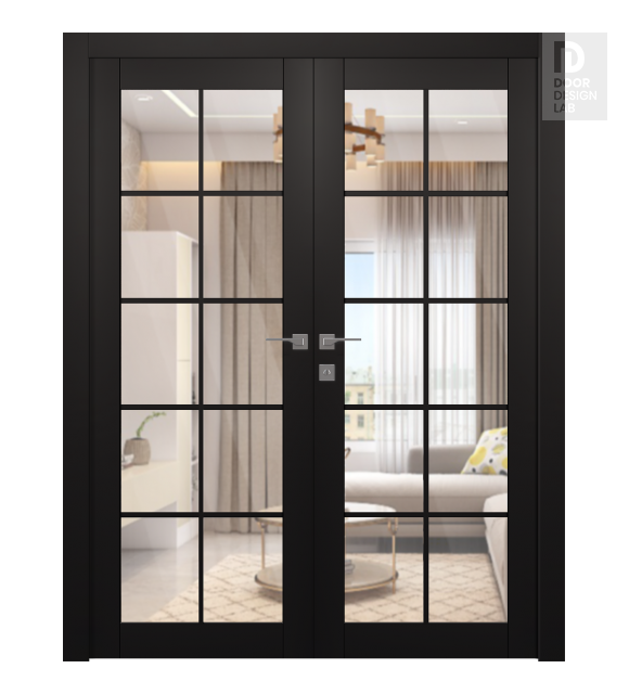Avon 10 Lite Clear Black Matte Modern Interior Double Swing Doors by Belldinni
