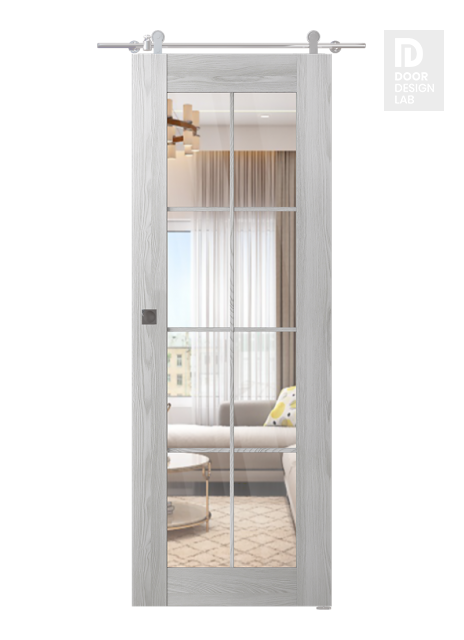 Avon 4 Lite Clear Vetro Ribeira Ash Modern Interior Barn Door by Belldinni