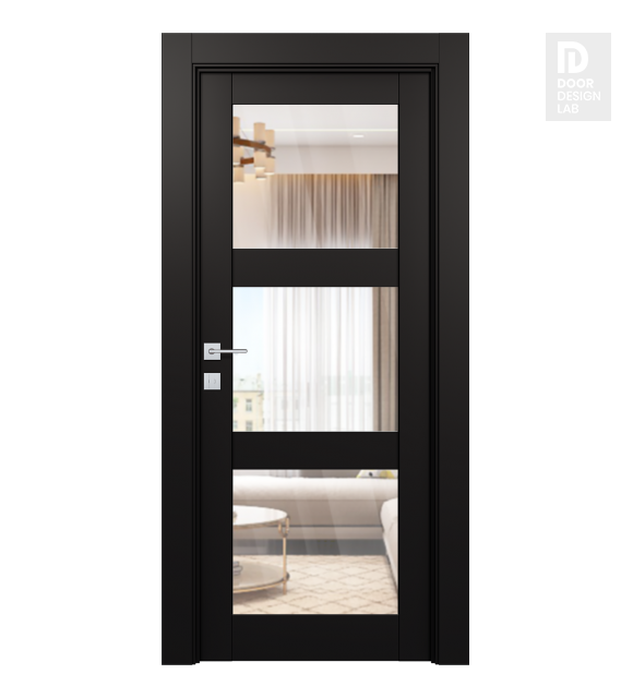 Avon 3 Lite Clear Vetro Black Matte Modern Interior Door by Belldinni