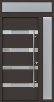MODERN FRONT STEEL DOOR AURA BROWN/WHITE 49 1/4" X 95 11/16" LHI + SIDELITE RIGHT/TRANSOM