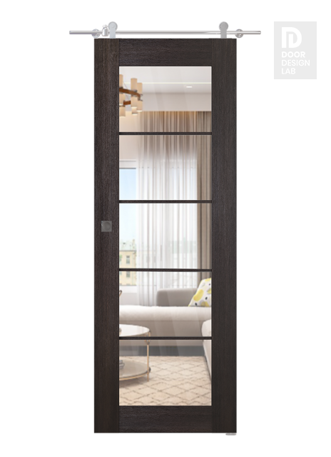 Avon 5 Lite Clear Vetro Veralinga Oak Modern Interior Barn Door by Belldinni