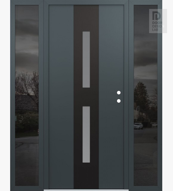 Modern Steel Front Door DIAMOND A6 64" X 80" ANTHRACITE/ANTHRACITE FROSTED GLASS PANEL BLACK LHI WITH 2 SIDELITES MIRRORED GLASS