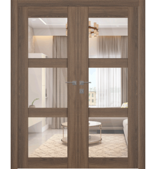 Avon 3 Lite Clear Vetro Pecan Nutwood Double doors