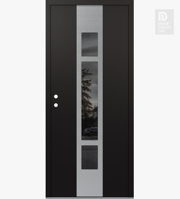 Modern Steel Front Door DIAMOND A9 36" X 80" BLACK/BLACK MIRRORED GLASS PANEL STAINLESS STEEL RHI