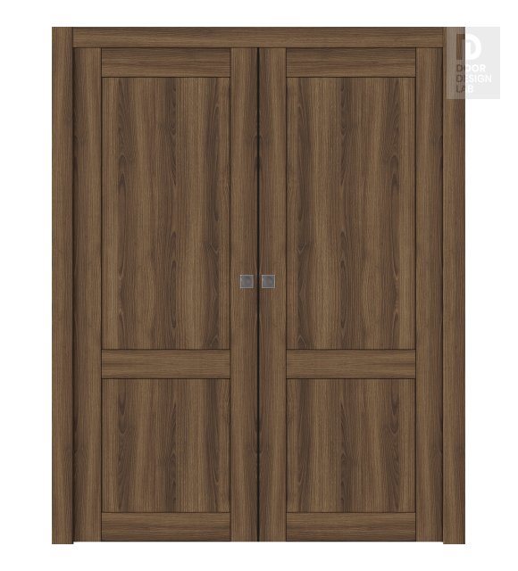 Shaker 2 Panel Pecan Nutwood Modern Interior Double Pocket Doors by Belldinni