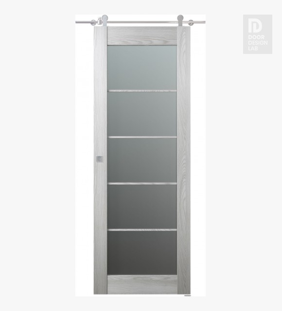 Avon 5 Lite Vetro Ribeira Ash Modern Interior Barn Door by Belldinni