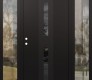 Modern Steel Front Door DIAMOND A6 60" X 80" BLACK/BLACK MIRRORED GLASS PANEL BLACK RHI WITH 2 SIDELITES CLEAR GLASS