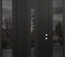 Modern Steel Front Door DIAMOND A6 60" X 96" BLACK/BLACK MIRRORED GLASS PANEL BLACK LHI WITH 2 SIDELITES AND TRANSOM MIRRORED GLASS