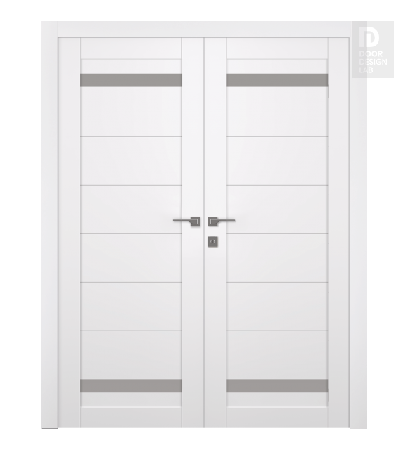 Perla Vetro Snow White Modern Interior Double Swing Doors by Belldinni