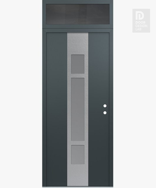 Modern Steel Front Door DIAMOND A9 36" X 96" ANTHRACITE/ANTHRACITE FROSTED GLASS PANEL STAINLESS STEEL LHI WITH TRANSOM MIRRORED GLASS