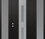 Modern Steel Front Door DIAMOND A6 64" X 96" BLACK/WHITE FROSTED GLASS PANEL STAINLESS STEEL RHI WITH 2 SIDELITES AND TRANSOM FROSTED GLASS