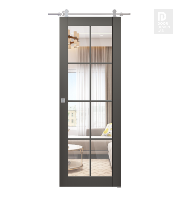 Avon 8 Lite Clear Vetro Gray Matte Modern Interior Barn Door by Belldinni
