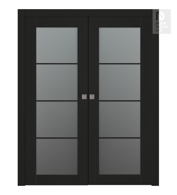 Avon 4 Lite Vetro Black Matte Modern Interior Double Pocket Doors by Belldinni