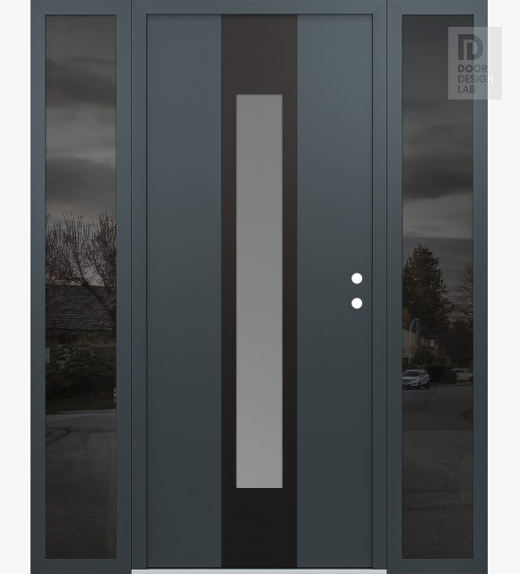 Modern Steel Front Door DIAMOND A1 68" X 80" ANTHRACITE/ANTHRACITE FROSTED GLASS PANEL BLACK LHI WITH 2 SIDELITES MIRRORED GLASS