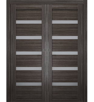 Leora Vetro Gray Oak Double pocket doors