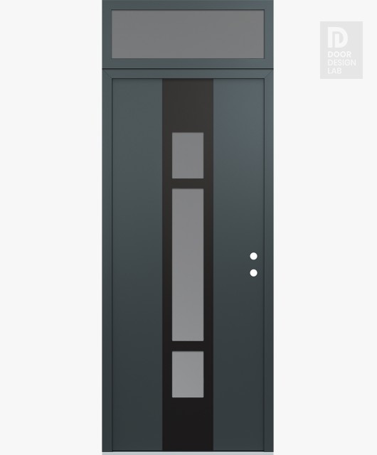 Modern Steel Front Door DIAMOND A9 36" X 96" ANTHRACITE/ANTHRACITE FROSTED GLASS PANEL BLACK LHI WITH TRANSOM FROSTED GLASS