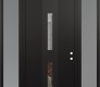 Modern Steel Front Door DIAMOND A6 68" X 96" BLACK/BLACK CLEAR GLASS PANEL BLACK LHI WITH 2 SIDELITES AND TRANSOM FROSTED GLASS