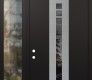Modern Steel Front Door DIAMOND A4 48" X 96" BLACK/BLACK MIRRORED GLASS PANEL STAINLESS STEEL RHI WITH SIDELITE AND TRANSOM CLEAR GLASS