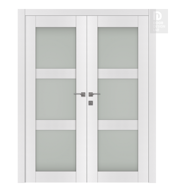 Palladio 3 Lite Vetro Bianco Noble Modern Interior Double Swing Doors by Belldinni