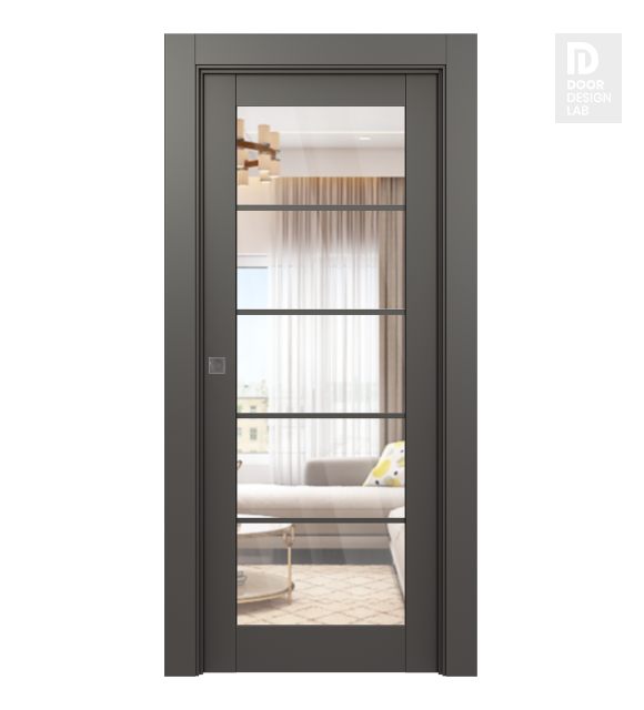 Avon 5 Lite Clear Vetro Gray Matte Modern Interior Pocket Door by Belldinni