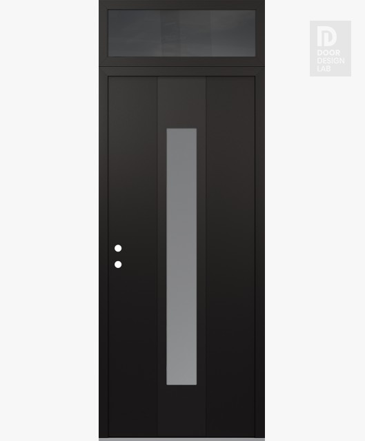 Modern Steel Front Door DIAMOND A1 36" X 96" BLACK/WHITE FROSTED GLASS PANEL BLACK RHI WITH TRANSOM MIRRORED GLASS