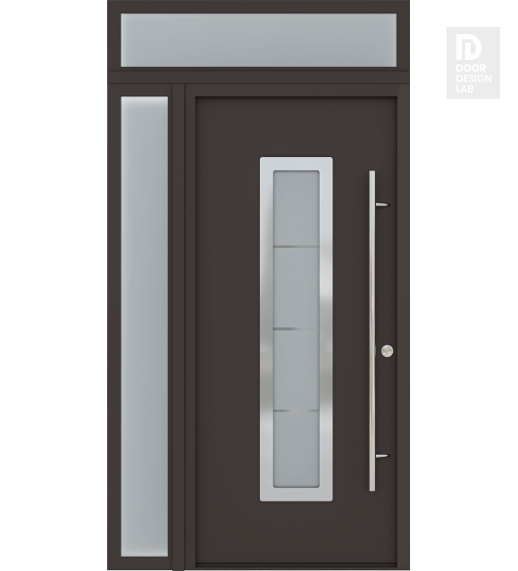 MODERN FRONT STEEL DOOR ARGOS BROWN/WHITE 49 1/4" X 95 11/16" LHI + SIDELITE LEFT/TRANSOM
