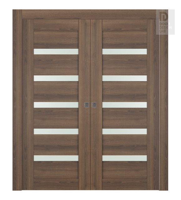 Avon 07-04 Vetro Pecan Nutwood Modern Interior Double Pocket Doors by Belldinni