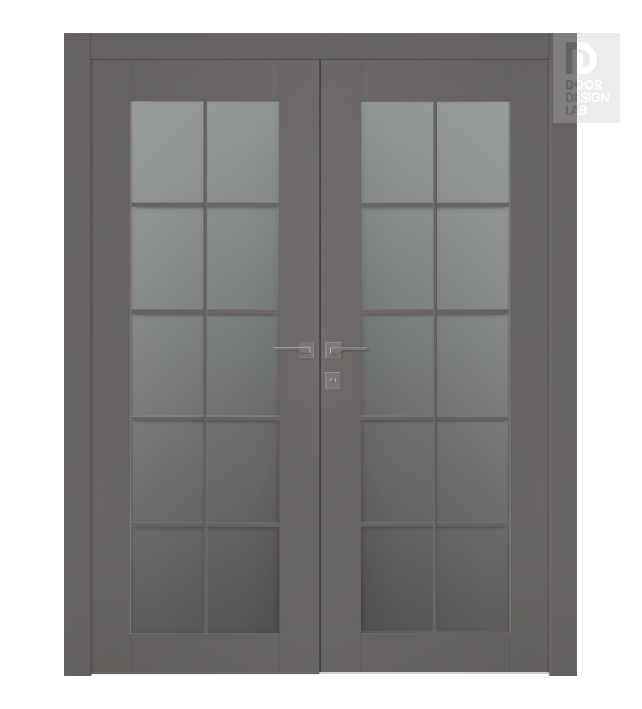 Avon 10 Lite Vetro Gray Matte Modern Interior Double Swing Doors by Belldinni