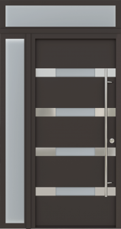 MODERN FRONT STEEL DOOR AURA BROWN/WHITE 49 1/4" X 95 11/16" LHI + SIDELITE LEFT/TRANSOM