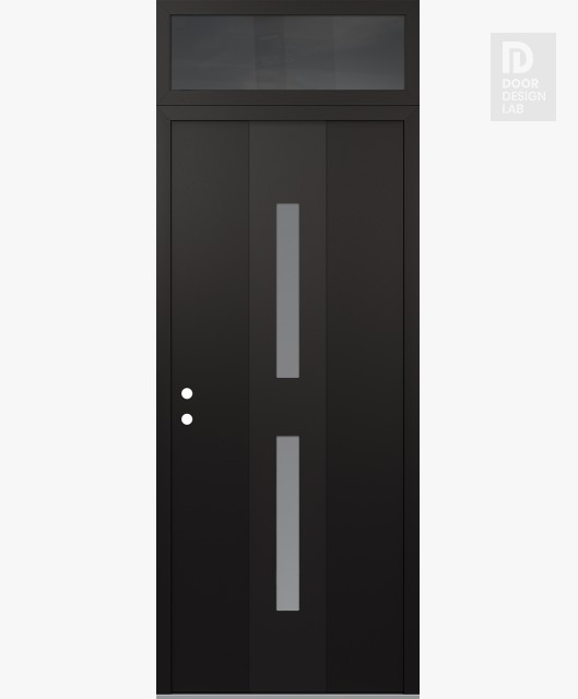 Modern Steel Front Door DIAMOND A6 36" X 96" BLACK/WHITE FROSTED GLASS PANEL BLACK RHI WITH TRANSOM MIRRORED GLASS