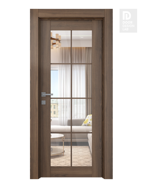 Avon 8 Lite Clear Vetro Pecan Nutwood Modern Interior Door by Belldinni
