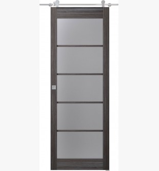 Palladio 5 Lite Vetro Gray Oak Barn doors