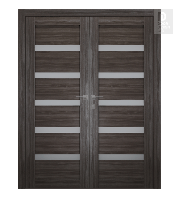 Leora Vetro Gray Oak Modern Interior Double Swing Doors by Belldinni