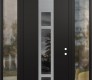 Modern Steel Front Door DIAMOND A9 64" X 96" BLACK/BLACK MIRRORED GLASS PANEL STAINLESS STEEL LHI WITH 2 SIDELITES AND TRANSOM CLEAR GLASS