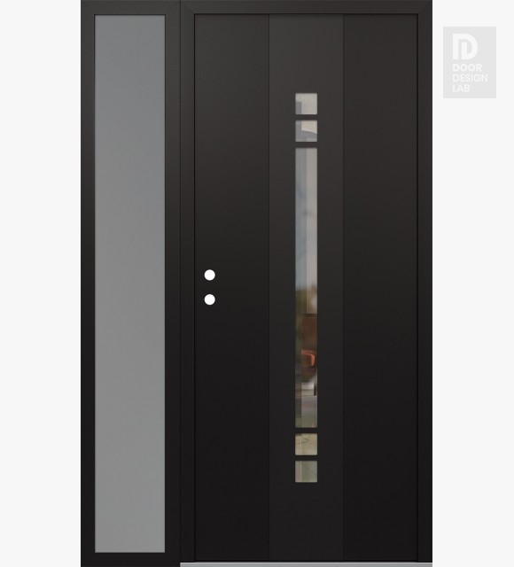 Modern Steel Front Door DIAMOND A4 48" X 80" BLACK/BLACK CLEAR GLASS PANEL BLACK RHI WITH SIDELITE FROSTED GLASS