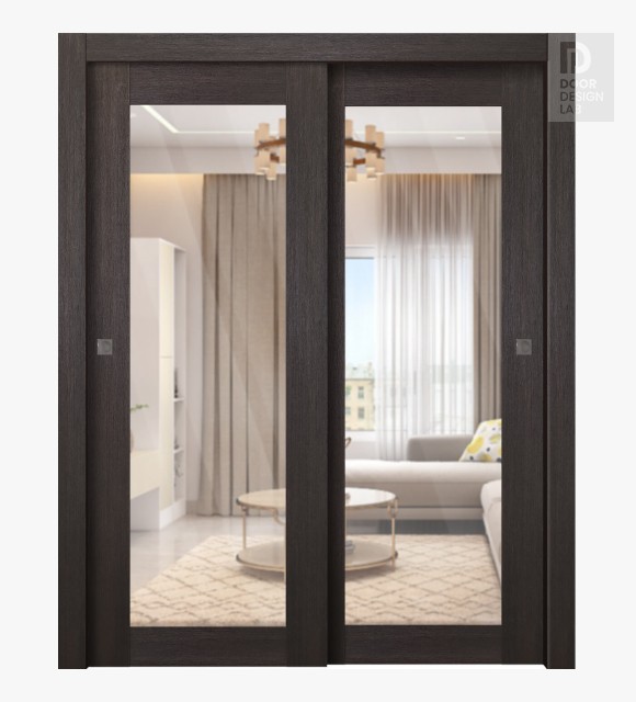 Avon 207 Clear Vetro Veralinga Oak Modern Interior Bypass Doors by Belldinni