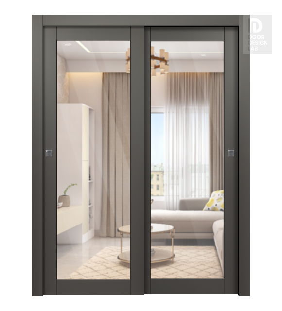 Avon 207 Clear Vetro Gray Matte Modern Interior Bypass Doors by Belldinni