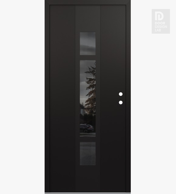 Modern Steel Front Door DIAMOND A9 36" X 80" BLACK/BLACK MIRRORED GLASS PANEL BLACK LHI