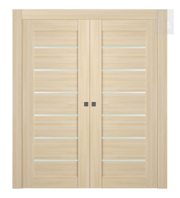 Avon 07-02 Vetro Loire Ash Modern Interior Double Pocket Doors by Belldinni